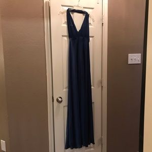 Blue halter style satin gown